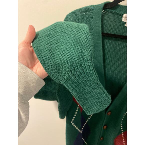 Vintage Pebble Beach Structure Heavy Knit Cardigan Green Argyle Print Size L - Picture 8 of 10